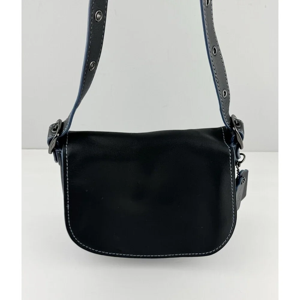 Coach 9170 Saddle Bag 23 Gray Glovetanned Leather Crossbody blue Contrast Stitch